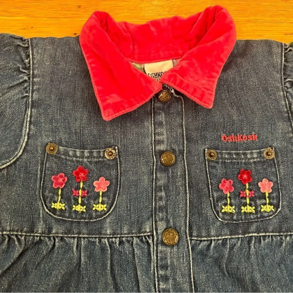 Osh Kosh B’Gosh Vintage denim tiered embroidered long sleeve dress